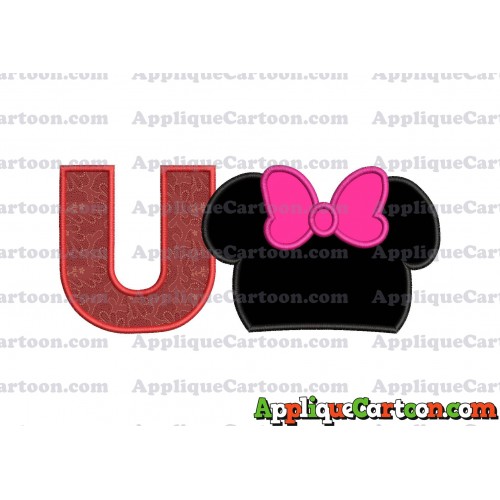 Minnie Mouse Head Applique Embroidery Design With Alphabet U