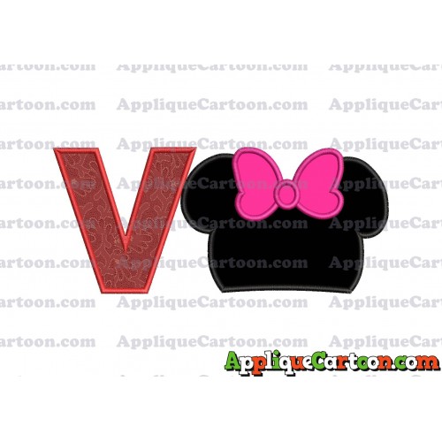 Minnie Mouse Head Applique Embroidery Design With Alphabet V