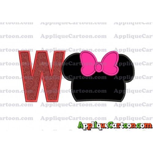 Minnie Mouse Head Applique Embroidery Design With Alphabet W