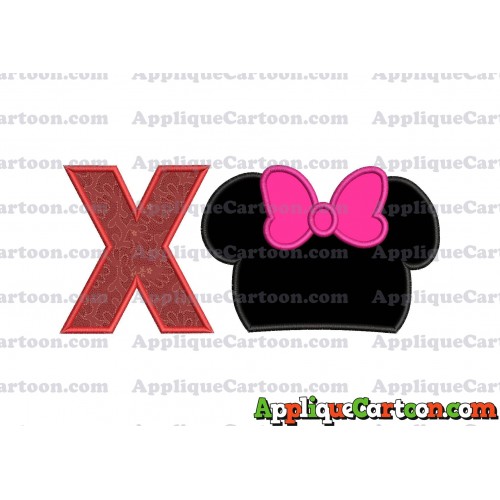 Minnie Mouse Head Applique Embroidery Design With Alphabet X