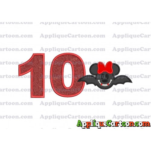 Minnie Mouse Vampire Bat With Bow Applique Embroidery Design Birthday Number 10