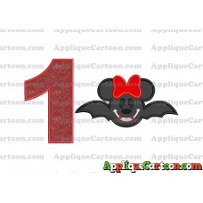 Minnie Mouse Vampire Bat With Bow Applique Embroidery Design Birthday Number 1