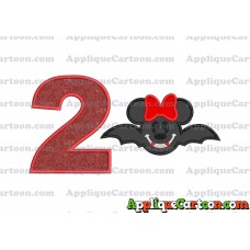 Minnie Mouse Vampire Bat With Bow Applique Embroidery Design Birthday Number 2
