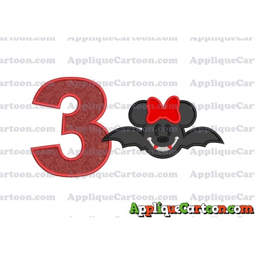 Minnie Mouse Vampire Bat With Bow Applique Embroidery Design Birthday Number 3