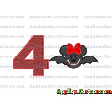 Minnie Mouse Vampire Bat With Bow Applique Embroidery Design Birthday Number 4