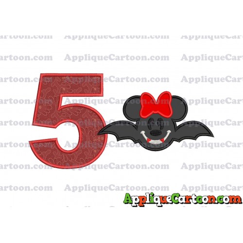 Minnie Mouse Vampire Bat With Bow Applique Embroidery Design Birthday Number 5