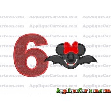 Minnie Mouse Vampire Bat With Bow Applique Embroidery Design Birthday Number 6