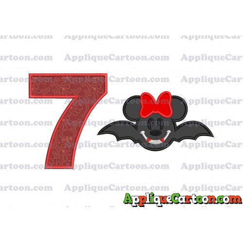 Minnie Mouse Vampire Bat With Bow Applique Embroidery Design Birthday Number 7