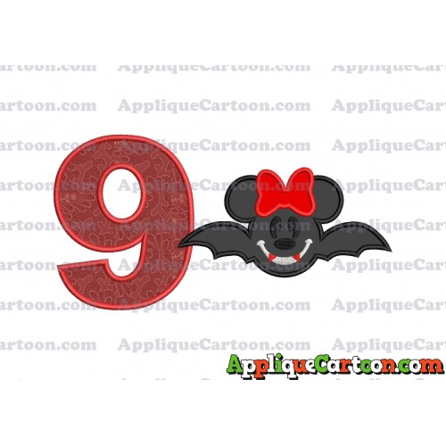 Minnie Mouse Vampire Bat With Bow Applique Embroidery Design Birthday Number 9