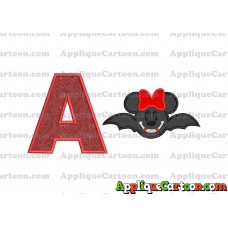 Minnie Mouse Vampire Bat With Bow Applique Embroidery Design With Alphabet A