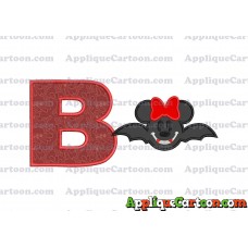 Minnie Mouse Vampire Bat With Bow Applique Embroidery Design With Alphabet B