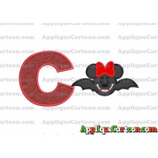 Minnie Mouse Vampire Bat With Bow Applique Embroidery Design With Alphabet C