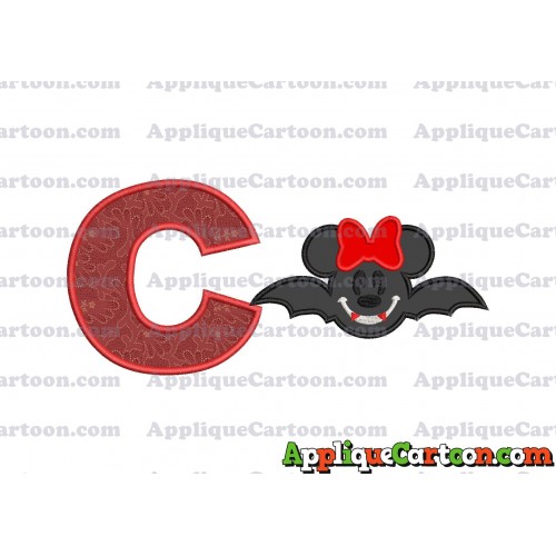 Minnie Mouse Vampire Bat With Bow Applique Embroidery Design With Alphabet C