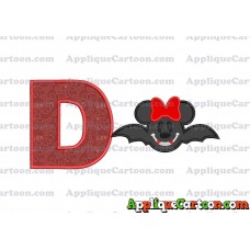 Minnie Mouse Vampire Bat With Bow Applique Embroidery Design With Alphabet D