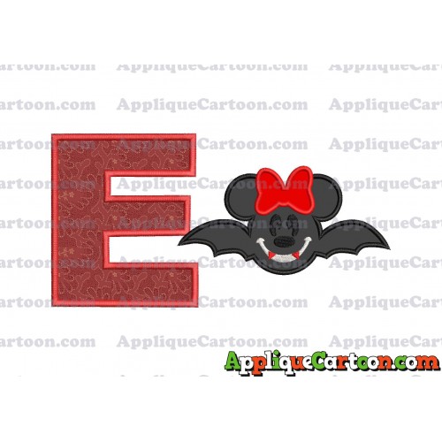 Minnie Mouse Vampire Bat With Bow Applique Embroidery Design With Alphabet E