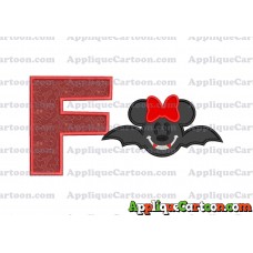 Minnie Mouse Vampire Bat With Bow Applique Embroidery Design With Alphabet F