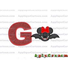 Minnie Mouse Vampire Bat With Bow Applique Embroidery Design With Alphabet G