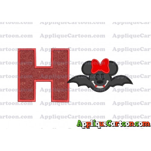 Minnie Mouse Vampire Bat With Bow Applique Embroidery Design With Alphabet H