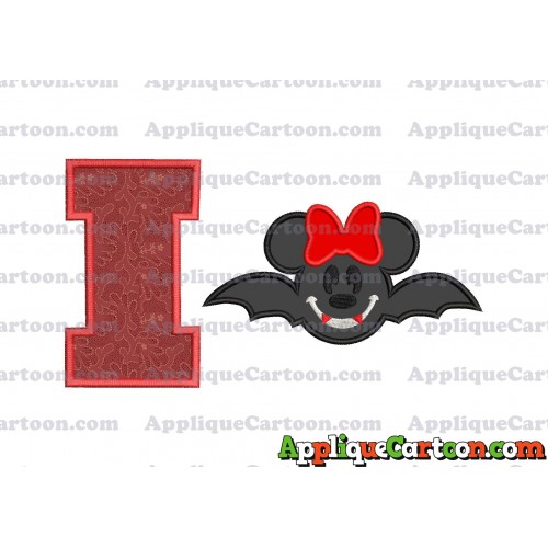 Minnie Mouse Vampire Bat With Bow Applique Embroidery Design With Alphabet I
