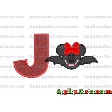 Minnie Mouse Vampire Bat With Bow Applique Embroidery Design With Alphabet J