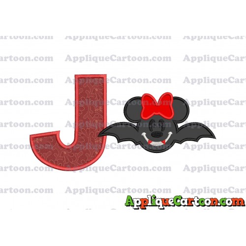Minnie Mouse Vampire Bat With Bow Applique Embroidery Design With Alphabet J