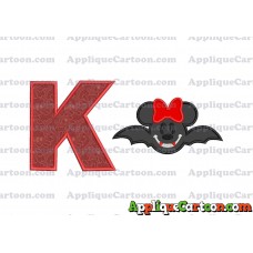 Minnie Mouse Vampire Bat With Bow Applique Embroidery Design With Alphabet K