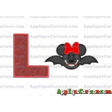 Minnie Mouse Vampire Bat With Bow Applique Embroidery Design With Alphabet L