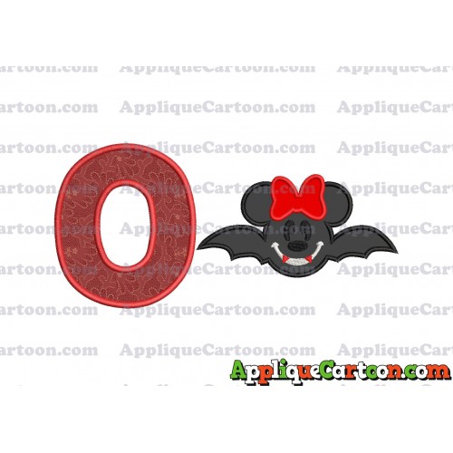 Minnie Mouse Vampire Bat With Bow Applique Embroidery Design With Alphabet O