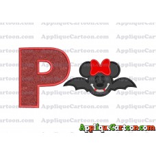 Minnie Mouse Vampire Bat With Bow Applique Embroidery Design With Alphabet P
