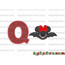 Minnie Mouse Vampire Bat With Bow Applique Embroidery Design With Alphabet Q