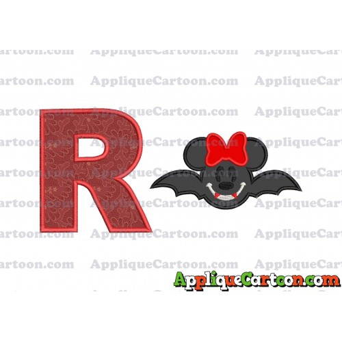 Minnie Mouse Vampire Bat With Bow Applique Embroidery Design With Alphabet R