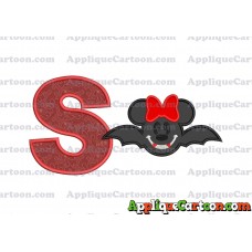 Minnie Mouse Vampire Bat With Bow Applique Embroidery Design With Alphabet S