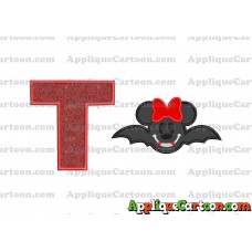 Minnie Mouse Vampire Bat With Bow Applique Embroidery Design With Alphabet T