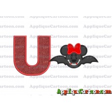 Minnie Mouse Vampire Bat With Bow Applique Embroidery Design With Alphabet U