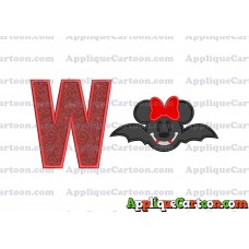 Minnie Mouse Vampire Bat With Bow Applique Embroidery Design With Alphabet W