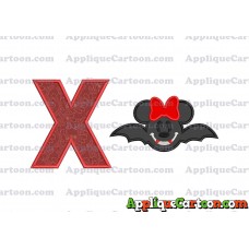 Minnie Mouse Vampire Bat With Bow Applique Embroidery Design With Alphabet X