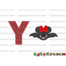 Minnie Mouse Vampire Bat With Bow Applique Embroidery Design With Alphabet Y