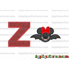 Minnie Mouse Vampire Bat With Bow Applique Embroidery Design With Alphabet Z