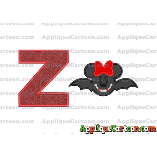 Minnie Mouse Vampire Bat With Bow Applique Embroidery Design With Alphabet Z