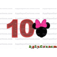 Minnie Mouse With Bow Applique Embroidery Design Birthday Number 10