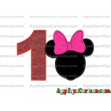 Minnie Mouse With Bow Applique Embroidery Design Birthday Number 1