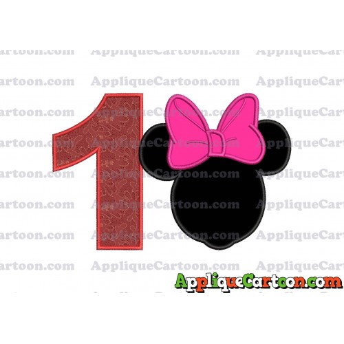 Minnie Mouse With Bow Applique Embroidery Design Birthday Number 1
