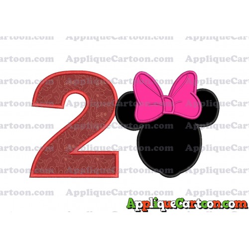 Minnie Mouse With Bow Applique Embroidery Design Birthday Number 2