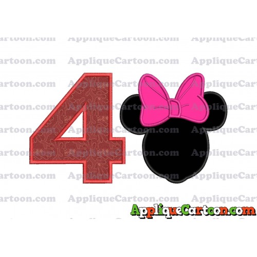 Minnie Mouse With Bow Applique Embroidery Design Birthday Number 4