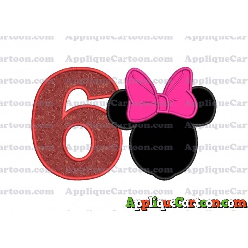 Minnie Mouse With Bow Applique Embroidery Design Birthday Number 6