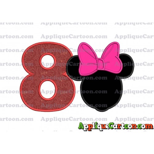 Minnie Mouse With Bow Applique Embroidery Design Birthday Number 8