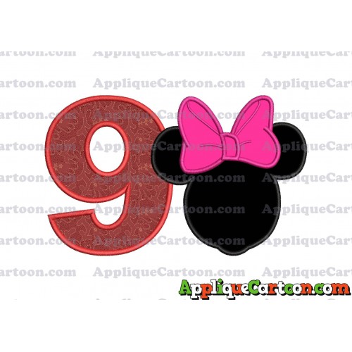 Minnie Mouse With Bow Applique Embroidery Design Birthday Number 9