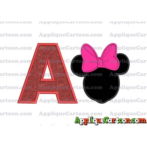 Minnie Mouse With Bow Applique Embroidery Design With Alphabet A