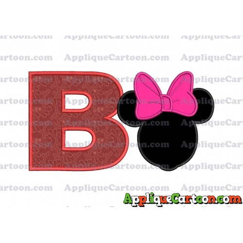 Minnie Mouse With Bow Applique Embroidery Design With Alphabet B