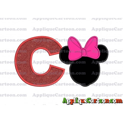 Minnie Mouse With Bow Applique Embroidery Design With Alphabet C